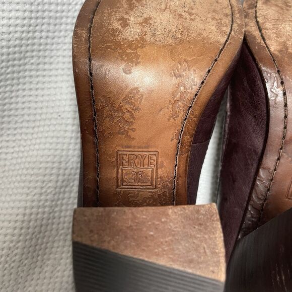FRYE Carson Pump 73916 Burgundy Leather Round Toe Block Heel Shoes 7.5M - Picture 13 of 13